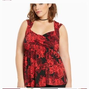 Torrid Red Rose Sleeveless Top with Criss-cross straps size 1x